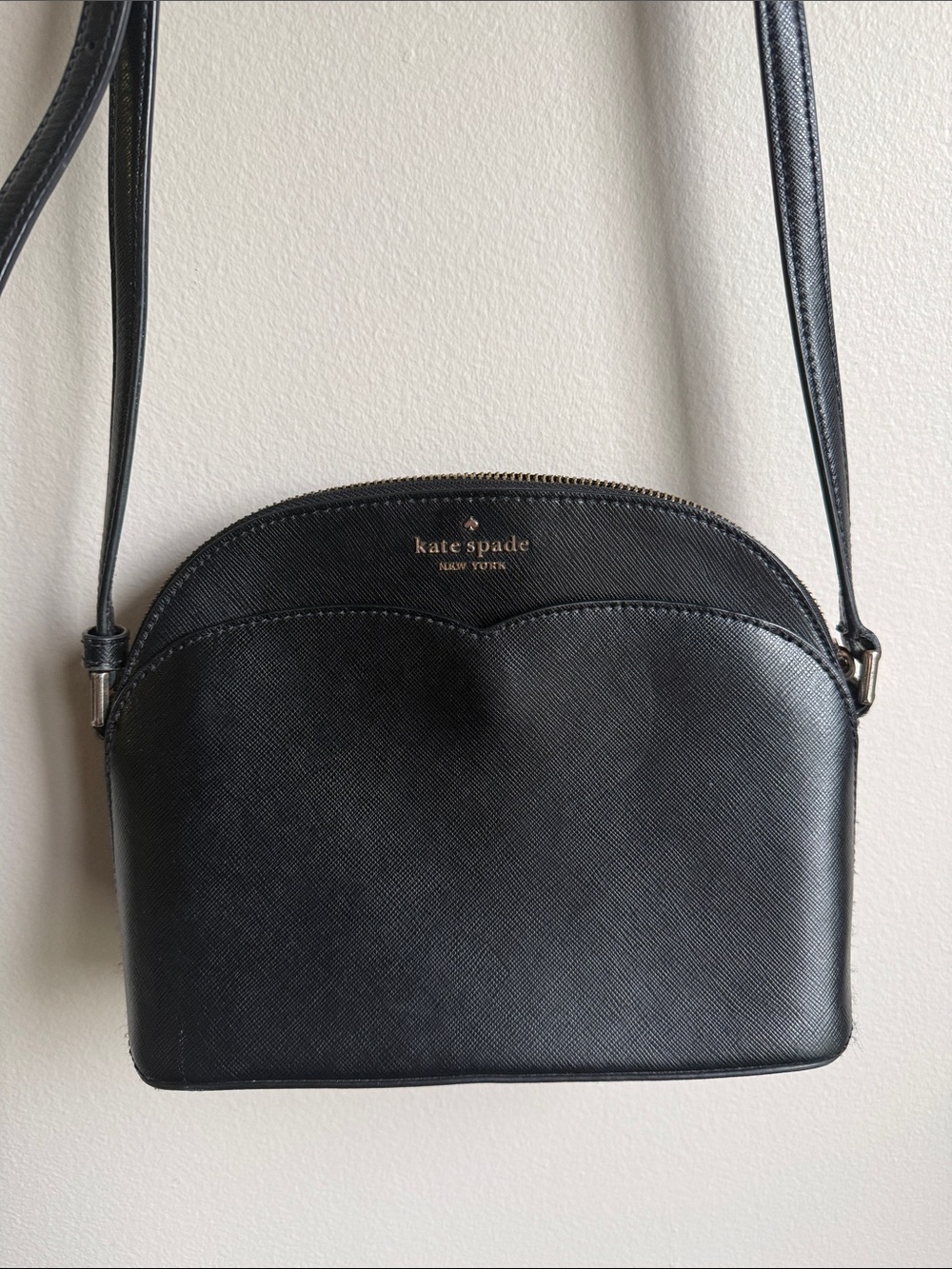 kate spade Black Saffiano Dome Crossbody with Gold Logo